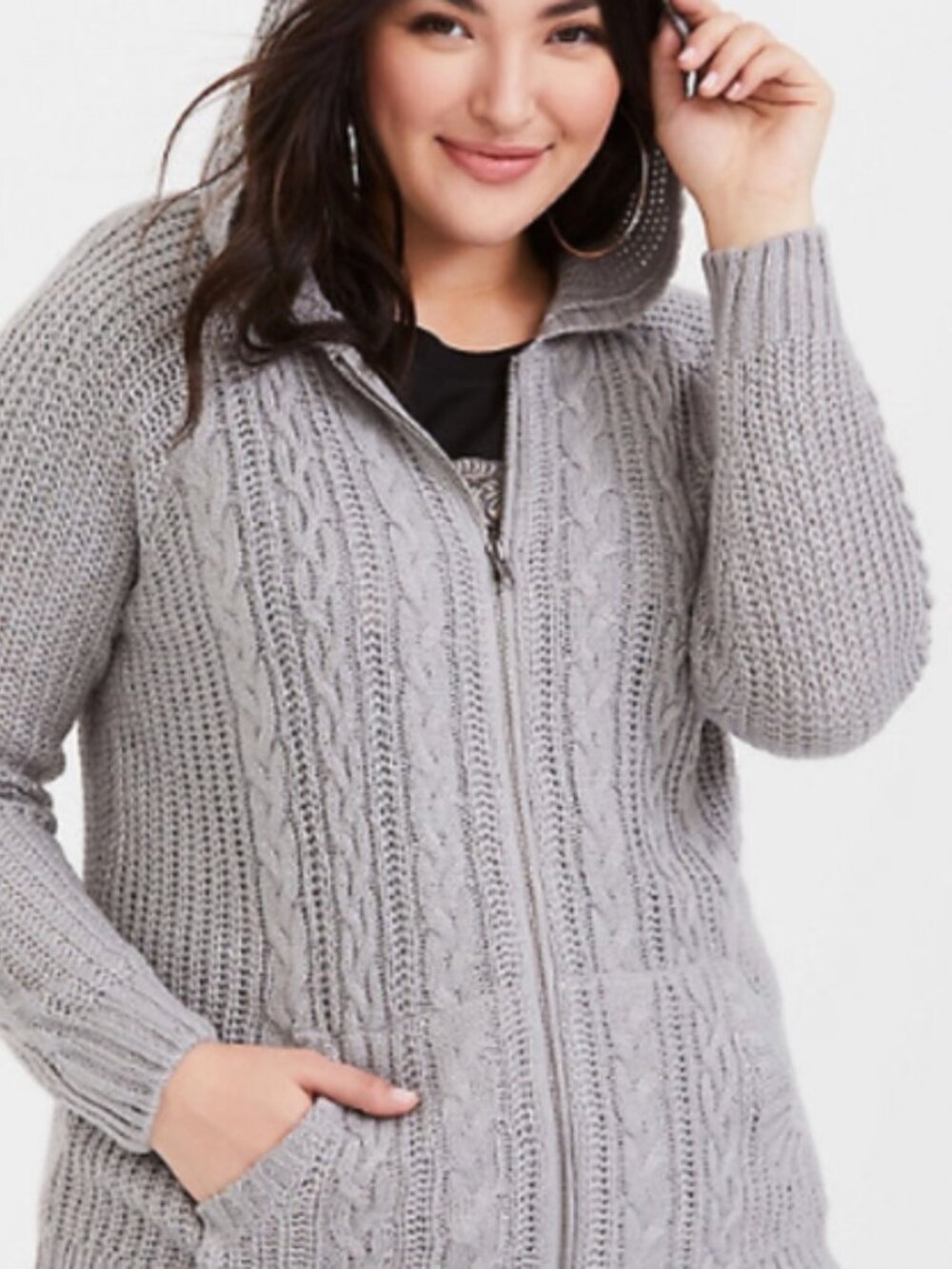 Torrid Light Grey Cable Knit Zip Hoodie 5X